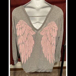 Torrid Gray Long Slv Shirt Pink Wings